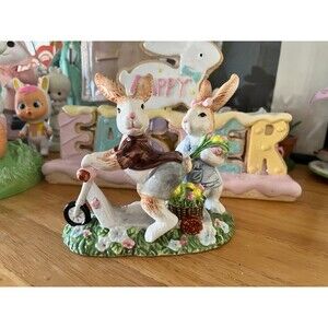 Vintage Spring Easter Bunny on Scooter Delivering Flowers Small 6x2x5"